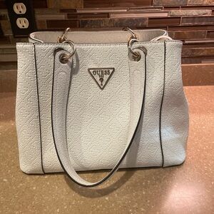Guess USA Noelle Embossed White Tote Bag With Gold Hardware
